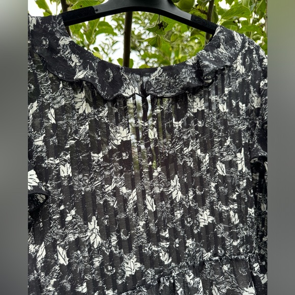 FREE PEOPLE These Dreams Ruffled Floral Mini Dress, Black & White - Sz L - Picture 12 of 13